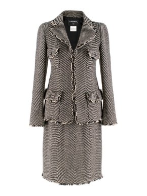 Chanel Wool Chevron Tweed Jacket & Skirt