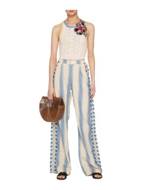 Dodo Bar Or Blue Kika Striped Cotton-gauze Wide-leg Trousers