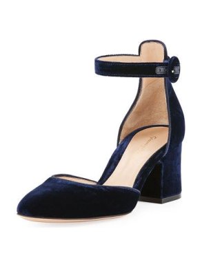 Gianvito Rossi Camille Velvet Block-Heel D'Orsay Pump in Blue