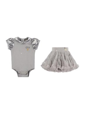 Angels Face Ash Grey Satin Sleeve Baby Grow & Trinity Tutu Skirt