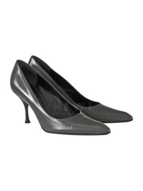 Yves Saint Laurent Charcoal Leather Pointed Toe Court Shoes