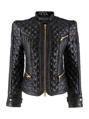 Balmain Quilted Black Faux Leather Biker Jacket