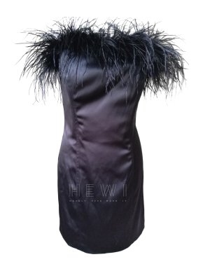 Betset johnson Black Feather Trim Strapless Dress