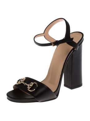 Gucci Black Block Heel Horsebit Sandals