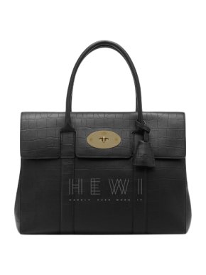 Mulberry Black Matte Mock Croc Bayswater