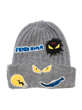 Fendi Kid's Grey Cable Knit Patch Beanie