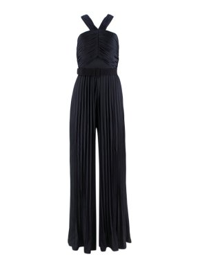 Self-Portrait Navy Halter Neck Pleated Jumpsuit