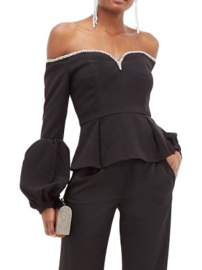 Self-Portrait Crystal-embellished off-the-shoulder crepe top