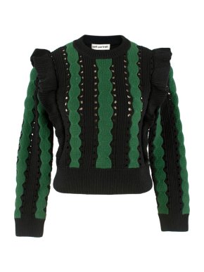 Self-Portrait Green and Black Striped Jumper