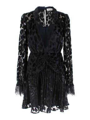Self-Portrait Black V-neckline Metallic Leopard Dress