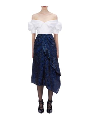 Self-Portrait Blue Check Sequin Midi Skirt