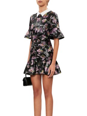 Self-Portrait White Collar Floral-pattern Sequin Mini Dress