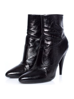 Saint Laurent Black Glossy Fetish Ankle Boots