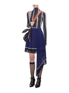 Self Portrait Asymmetric Pleated Midi Skirt