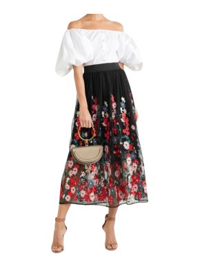 Maje Jamie embroidered tulle midi skirt