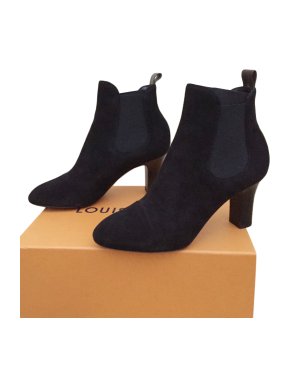 Louis Vuitton Black Goat Suede Ankle Boots