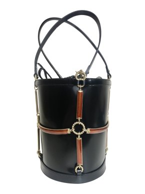 Gucci Black Leather Harness Bucket Bag