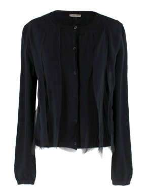 Bottega Veneta Black Cashmere Lace Trim Cardigan