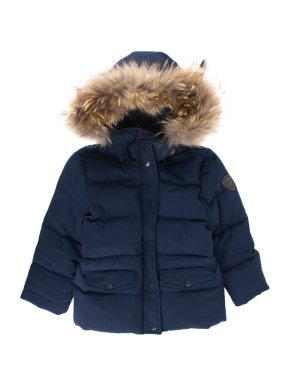 Bonpoint Kids Blue Fur Trim Puffer Jacket