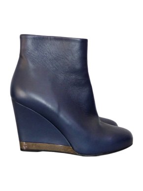 Chanel blue lambskin wedge ankle booties