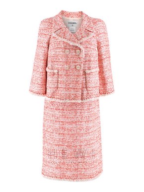 Chanel Double-Breasted Red & White Tweed Jacket