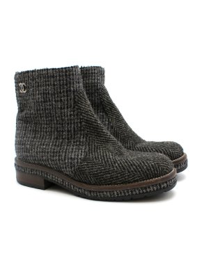 Chanel Grey Tweed Ankle Boots