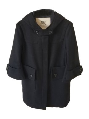 Burberry Black Wool Hooded Coat flare sleeve sz small