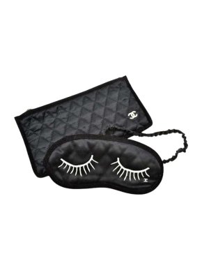 Chanel Black Eyelash Embroidered Silk Sleep Mask & Pouch