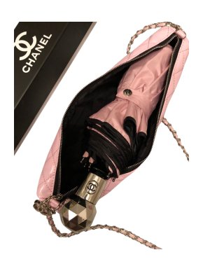Chanel Black & Pink Nylon Umbrella & Quilted Case