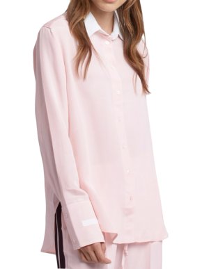 Serena Bute London The Oversize Shirt in Pale Pink & White Silk