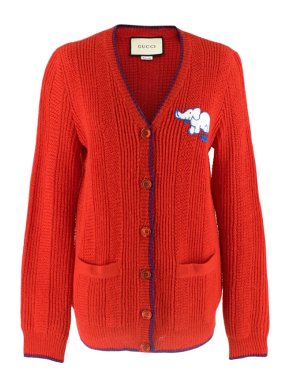 Gucci Red Wool Red Elephant Patch Cardigan