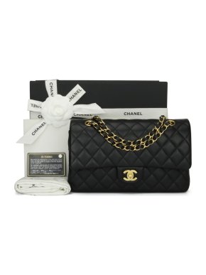 CHANEL Medium Black Lambskin Classic Double Flap Bag