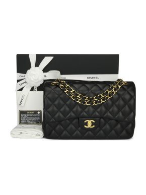 CHANEL Black Lambskin Classic Jumbo Double Flap Bag