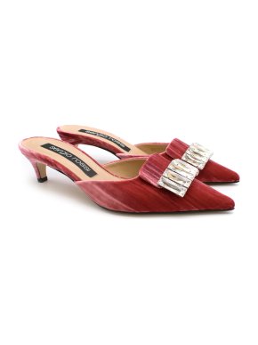 Sergio Rossi pink velvet crystal embellished kitten heel mules