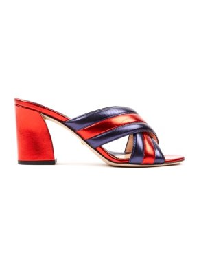 Gucci Red and Blue Webby Candy Stripe Crossover Sandals