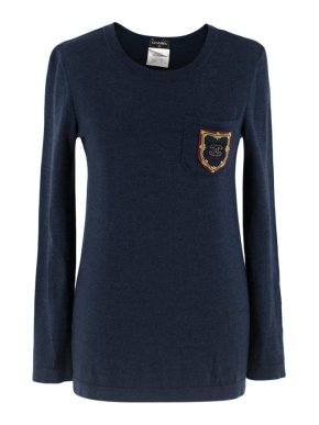 Chanel Navy Wool Jumper W/ CC Badge