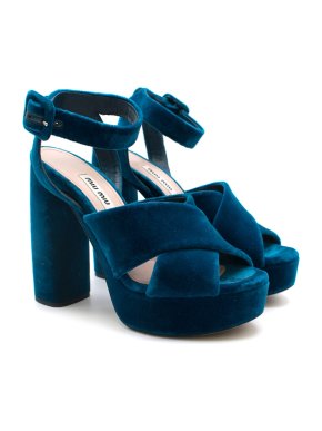 Miu Miu Blue Velvet Platform Sandals