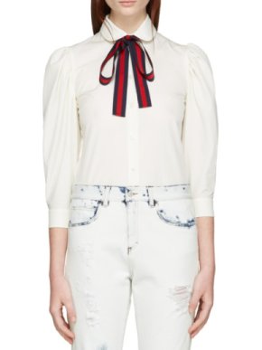 Gucci Poplin Shirt With Web Stripe Neck Bow