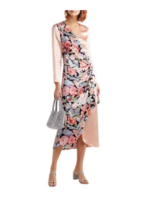 Rixo Betty Printed Satin Wrap Midi Dress