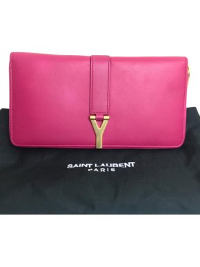 Saint Laurent Vermillion Fuchsia Leather Zip Around Y Wallet