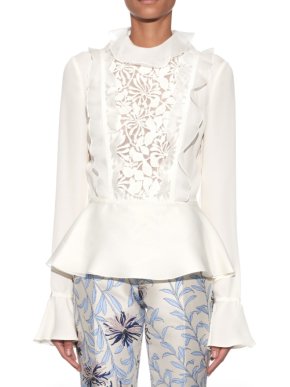 Giambatista Valli Floral Macramé-lace Silk Blouse
