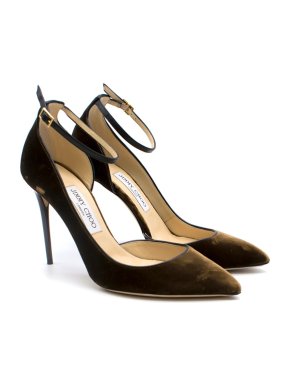 Jimmy Choo Brown Lucy Half-d'Orsay Velvet Pumps
