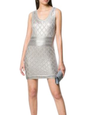 Balmain Metallic Silver Knit Mini Dress