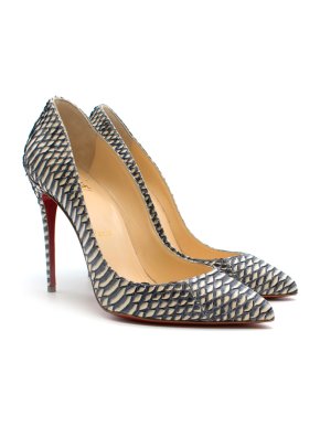 Christian Louboutin Blue & White Python 100mm Pumps