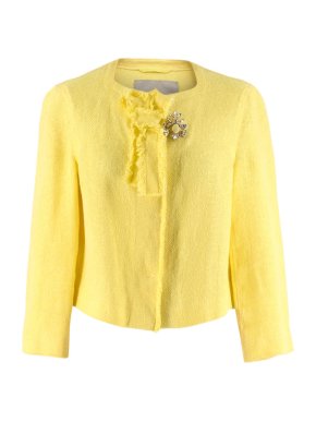 Ermanno Scervino Yellow Brooch Embellished Cropped Linen Jacket