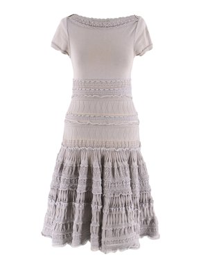 Alaia Grey Fit & Flare Ruffle Trim Dress