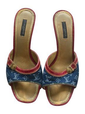 Louis Vuitton Vintage Denim & Croc Leather Mules