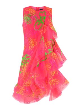 Fyodor Golan neon pink ruffled mini dress