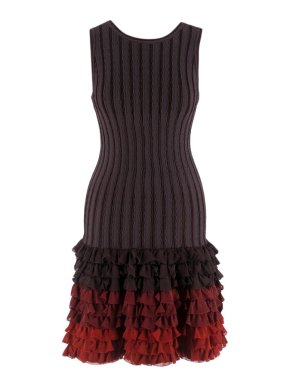 Alaia Brown Stretch Knit Mini Ruffled Mini Dress