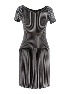 Alaia Black & White Striped Knit Skater Dress
